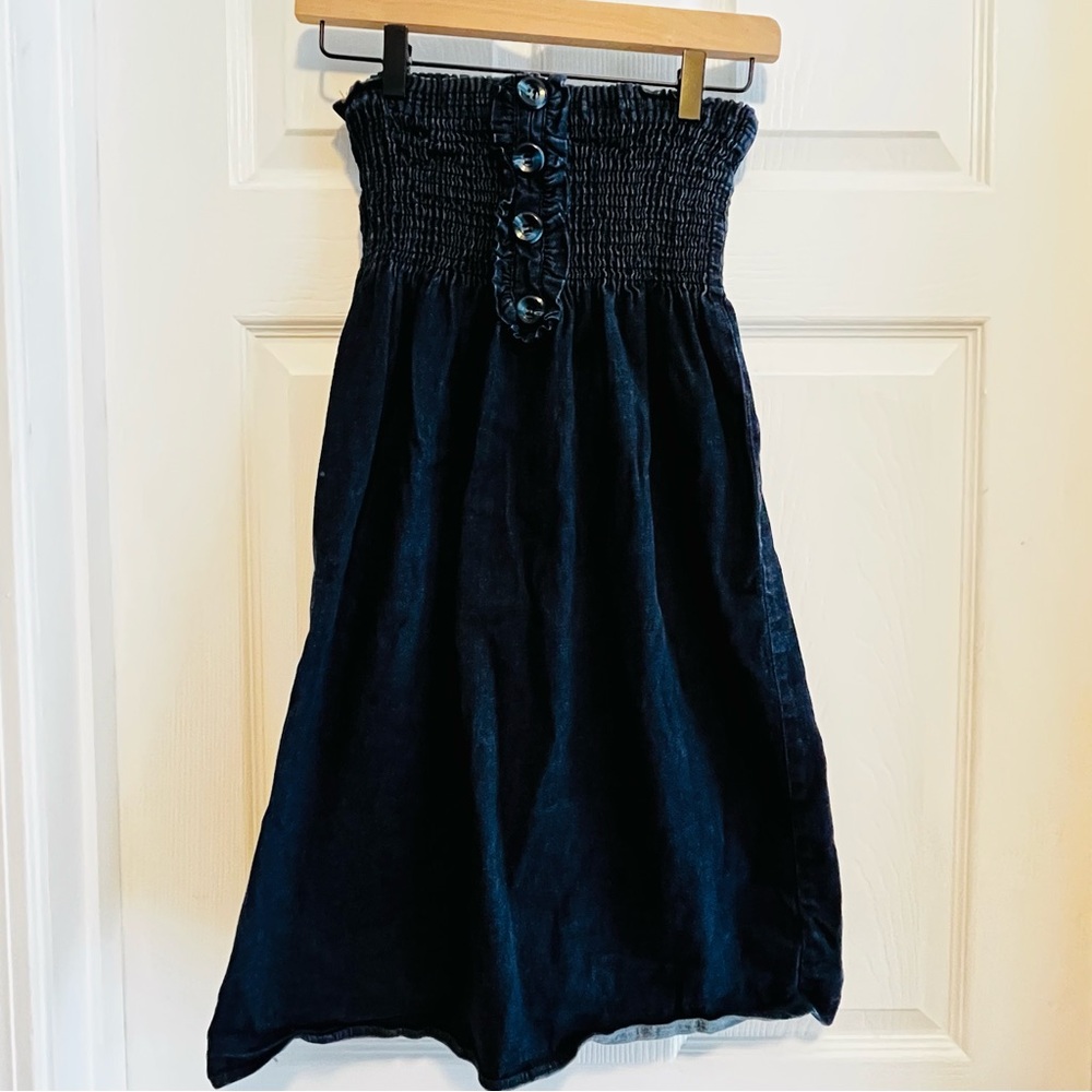 Vintage Y2K Strapless Navy Smocked Dress Size Medium